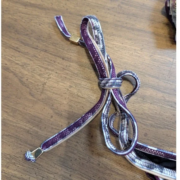 Agua Bendita Bikini Set Small Purple Feather Ribbon Embroidered Brazil Scrunch - Picture 11 of 15